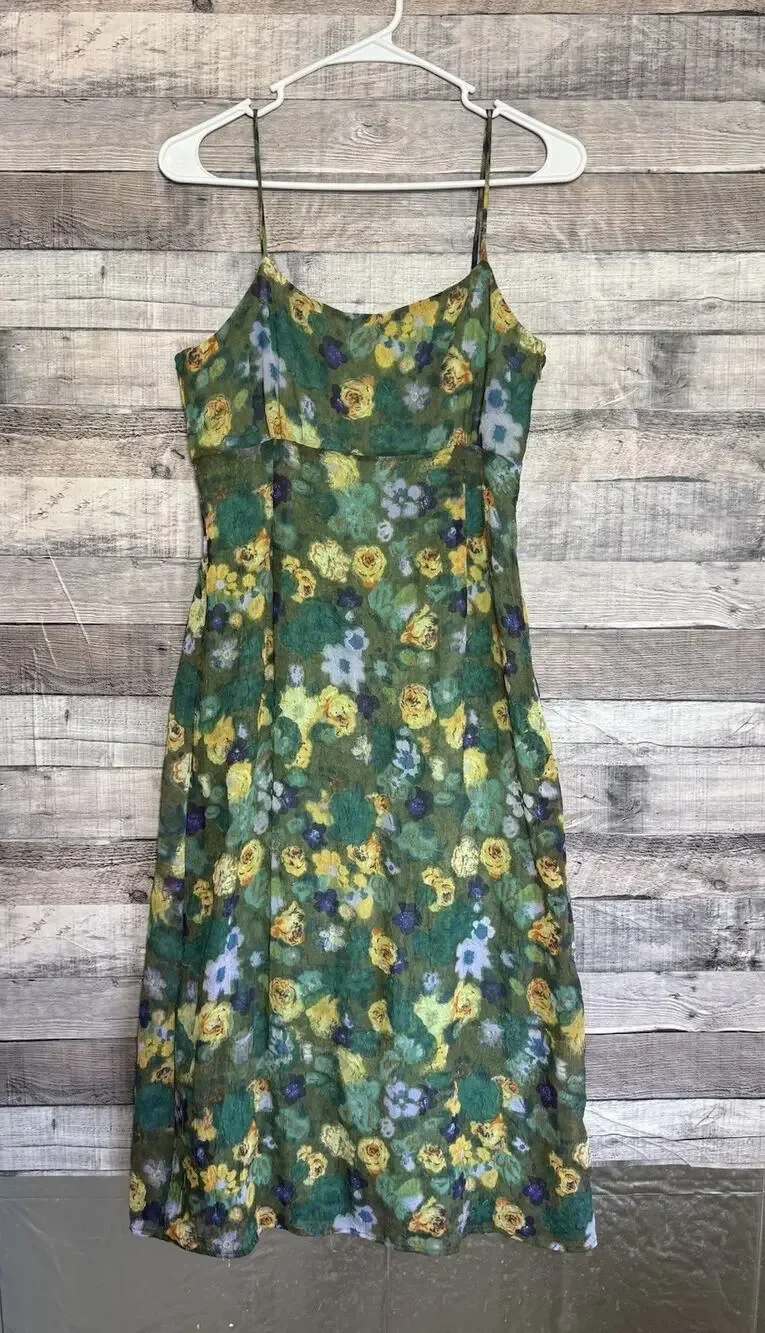 Free People Vintage Green Yellow Floral Empire Waist Slip Dress M (7-8) NWT